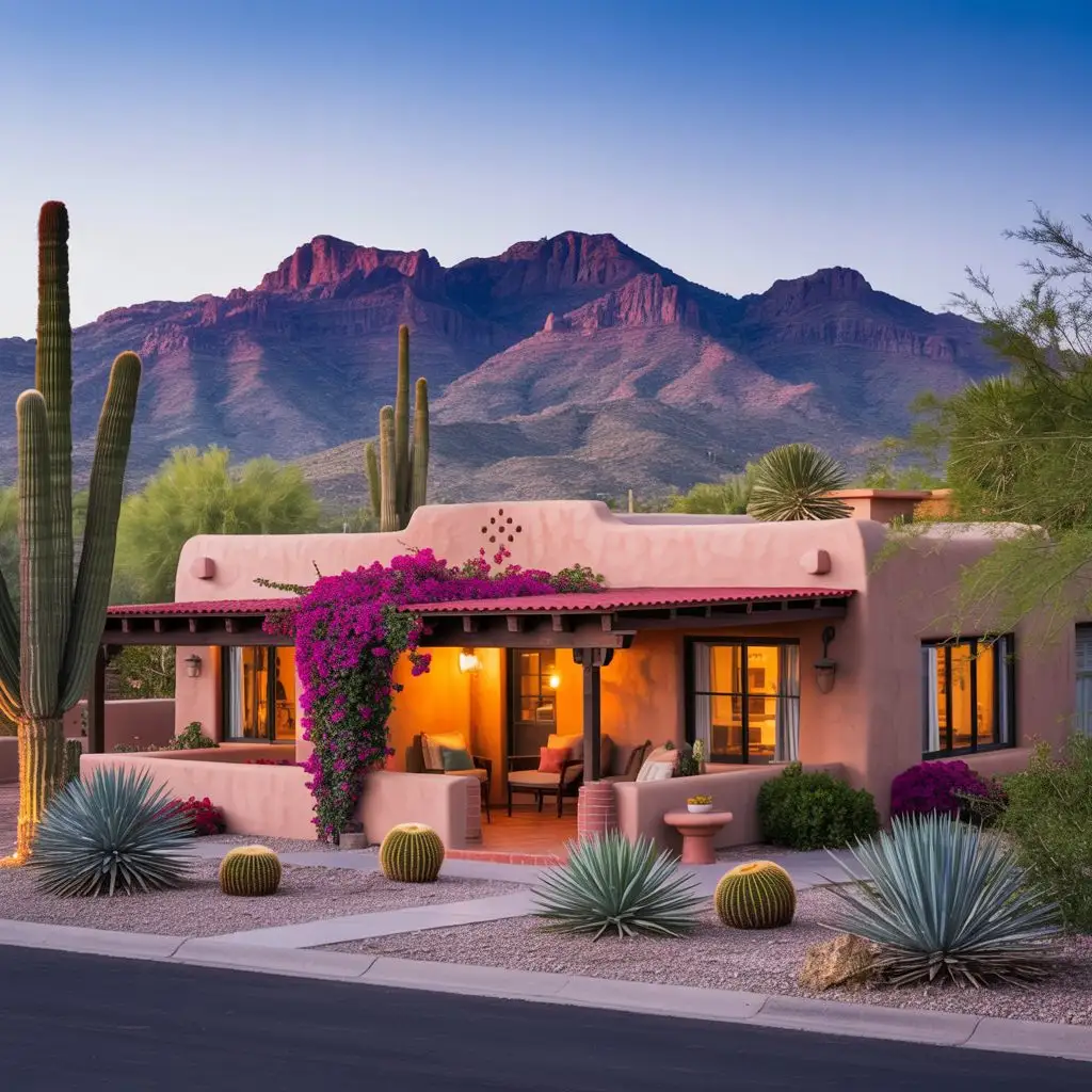 Single-storey desert home with mountain backdrop on the outskirts of Tucson, Arizona