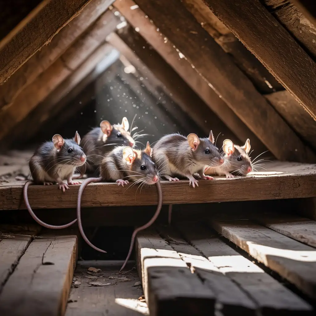 Group of roof rats feeding, the species most often found in Tucson attics
